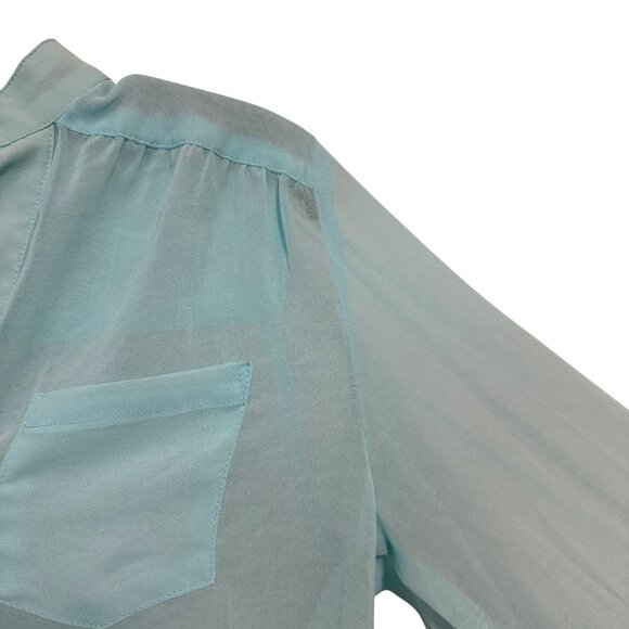 Fun2Fun Womens Sheer Light Aqua Blouse S - Picture 2 of 5